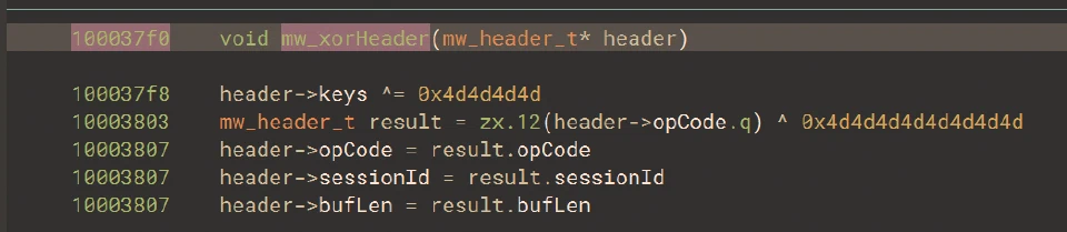 The header encryption routine including the decryption key